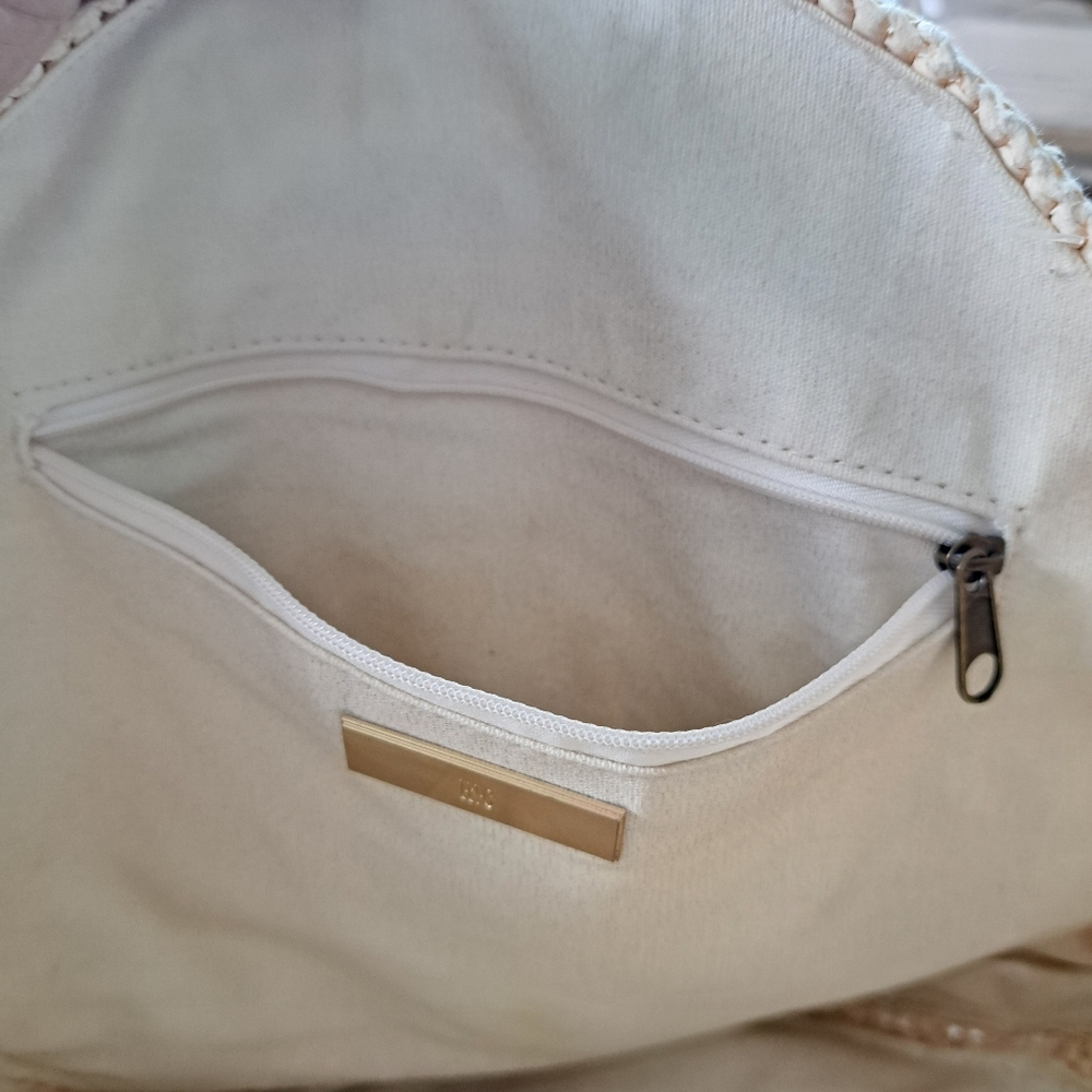 INC Melani Woven Straw Circle Bag/Purse, Natural, Vegan Leather Straps - Picture 6 of 10